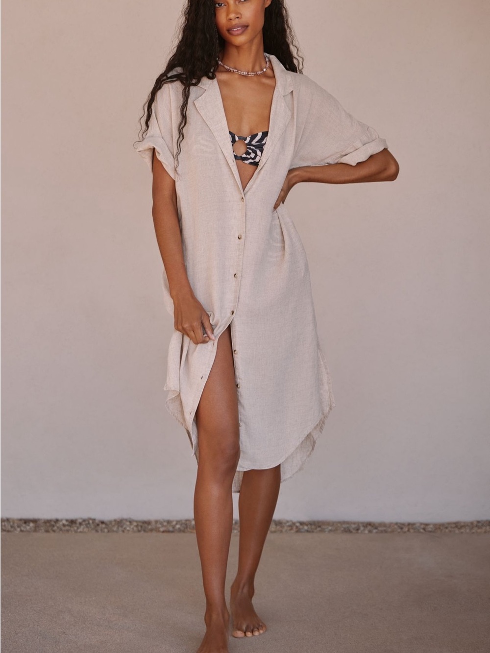 EUC Anthropologie Women’s Linen Shirt Dress in Light Beige